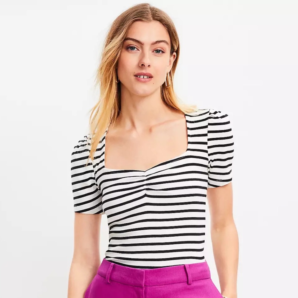 LOFT Striped Perfect Ribbed Sweetheart Tee